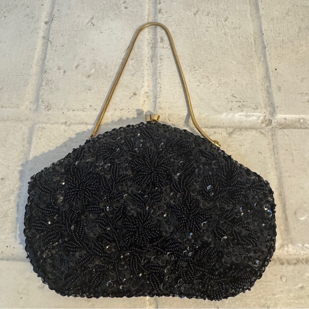 Vintage Black Beaded Purse Crown Colony Beaded Purse - Picture 6 of 11